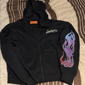 Lot29 Black Hoodie with Flame Design